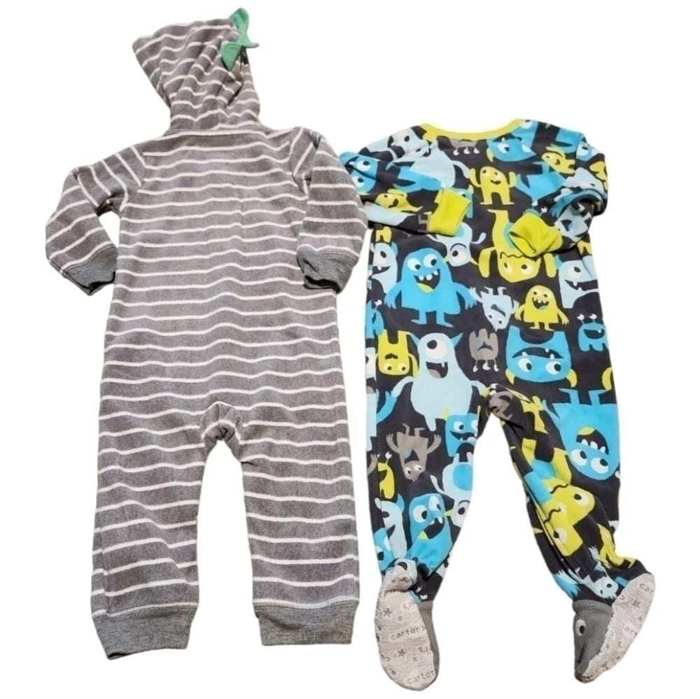 Lot of 4 Carter's & Baby Gap 1 Piece Romper Outfits / Footie Pajamas, 12 months